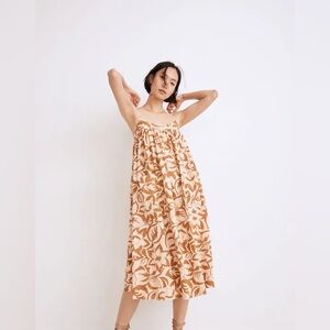 Linen-Blend Cami Midi Dress in Tropicale Floral Size Small Tawny Sand